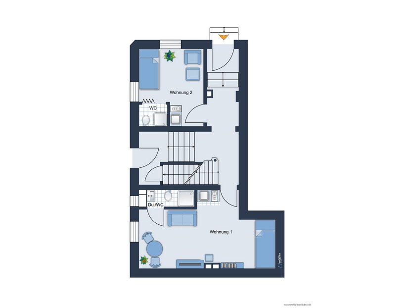 Grundrissskize der Wohnung - nicht maßstabsgetreu - Möblierung dient lediglich zur Veranschaulichung und ist nicht Bestandteil der Wohnung