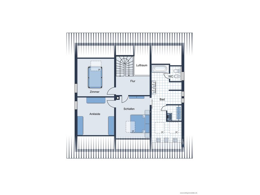 Obergeschoss - Grundrissskizze des Hauses - nicht maßstabsgetreu - Möblierung dient lediglich zur Veranschaulichung und ist nicht Bestandteil des Hauses