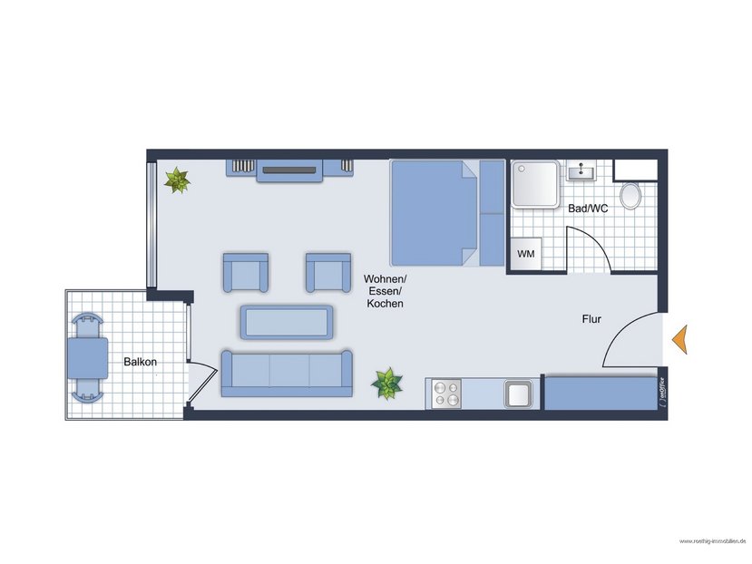 Grundrissskizze der Wohnung - nicht maßstabsgetreu - Möblierung dient lediglich der Veranschaulichung und ist teilweise nicht Bestandteil der Immobilie