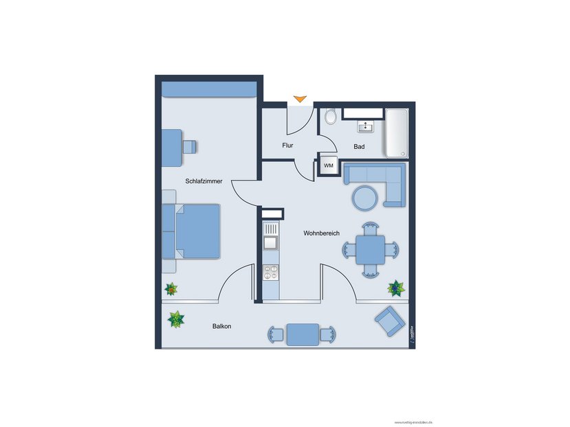 Grundrissskizze - nicht maßstabsgetreu - Möblierung dient lediglich zur Veranschaulichung und ist nicht Bestandteil der Wohnung.