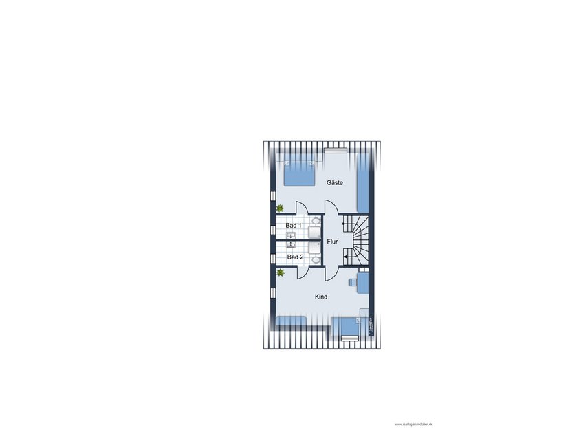 Grundrissskizze der Hauses - Dachgeschoss- nicht maßstabsgetreu - Möblierung dient lediglich der Veranschaulichung und ist teilweise nicht Bestandteil der Immobilie