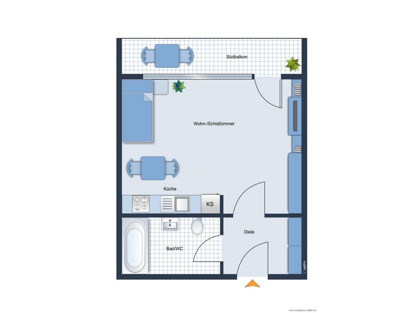 Grundrissskizze der Wohnung - nicht maßstabsgetreu - Möbilierung dient lediglich zur Veranschaulichung und ist nicht Bestandteil der Wohnung