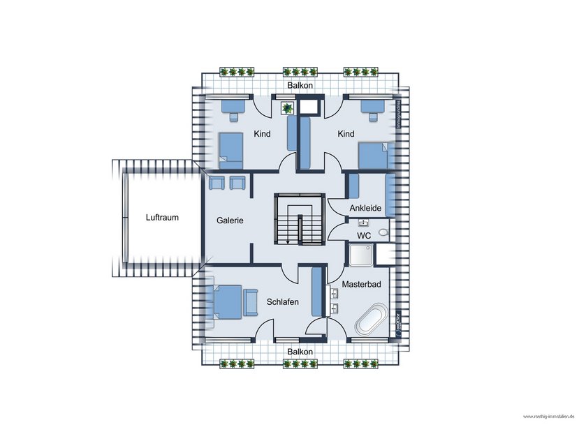 Obergeschoss - Grundrissskizze des Hauses - nicht maßstabsgetreu - Möblierung dient lediglich zur Veranschaulichung und ist nicht Bestandteil des Hauses