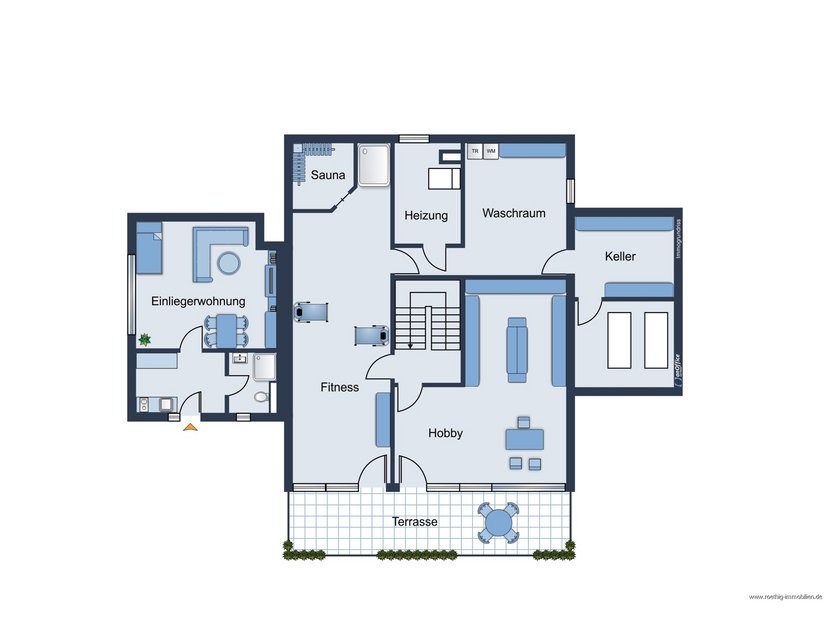 Souterrain - Grundrissskizze des Hauses - nicht maßstabsgetreu - Möblierung dient lediglich zur Veranschaulichung und ist nicht Bestandteil des Hauses