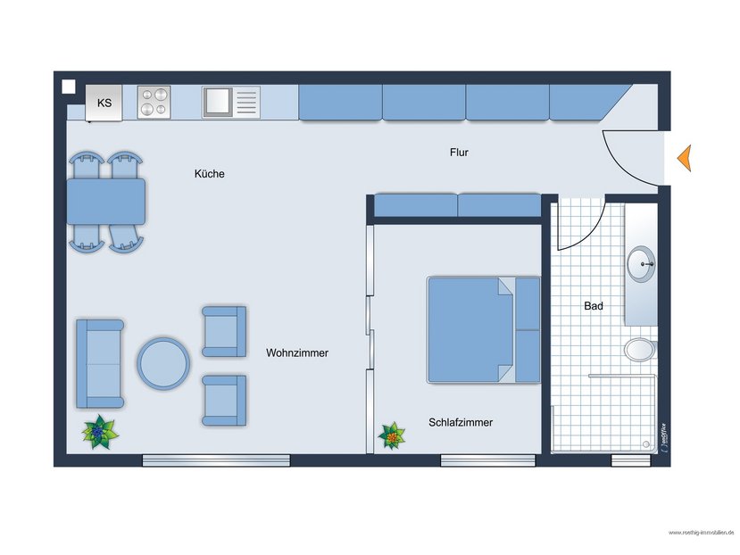 Grundrissskizze der Wohnung - nicht maßstabsgetreu - Möblierung dient lediglich der Veranschaulichung und ist teilweise nicht Bestandteil der Immobilie