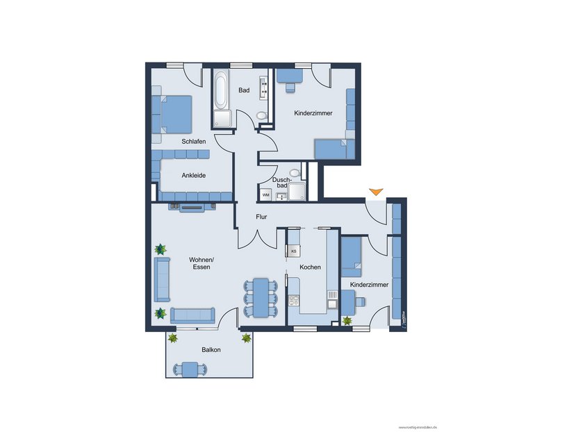 Grundrissskizze der Wohnung - nicht maßstabsgetreu - Möblierung dient lediglich zur Veranschaulichung und ist nicht Bestandteil der Wohnung