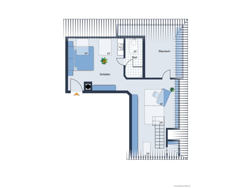 Grundrissskizze der Wohnung DG. - nicht maßstabsgetreu - Möblierung dient lediglich zur Veranschaulichung und ist nicht unbedingt Bestandteil der Wohnung