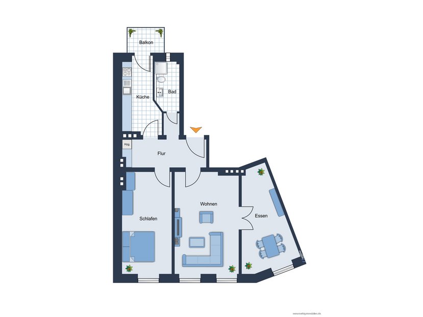 Grundrissskizze der Wohnung - nicht maßstabsgetreu - Möblierung dient lediglich zur Veranschaulichung und ist nicht Bestandteil der Wohnung