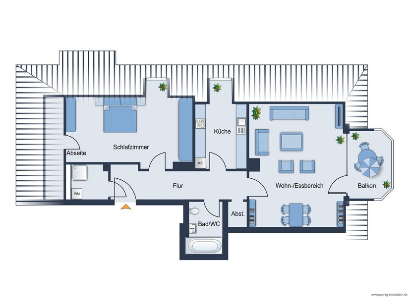 Grundrissskizze - nicht maßstabsgetreu - Möblierung dient lediglich zur Veranschaulichung und ist nicht Bestandteil der Wohnung.