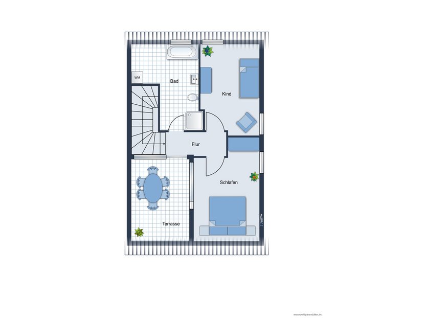 Grundrissskizze Dachgeschoss - nicht maßstabsgetreu - Möblierung dient lediglich zur Veranschaulichung und ist nicht Bestandteil der Wohnung