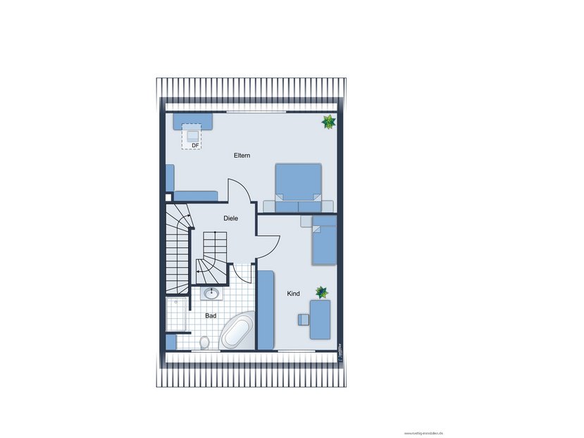 Grundrissskizze der Wohnung im 2. Obergeschoss - nicht maßstabsgetreu - Möblierung dient lediglich zur Veranschaulichung und ist nicht Bestandteil der Wohnung