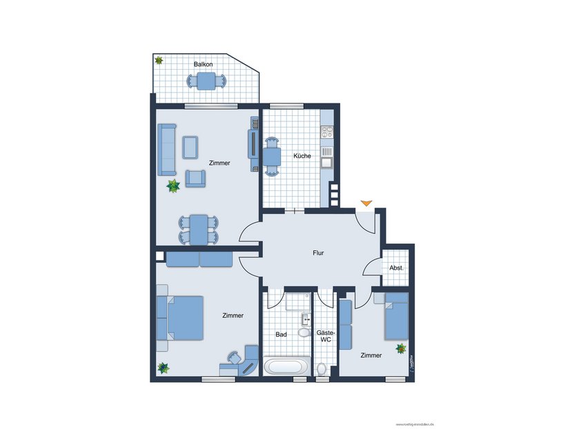 Grundrissskizze der Wohnung - nicht maßstabsgetreu - Möbilierung dient lediglich zur Veranschaulichung und ist nicht Bestandteil der Wohnung.