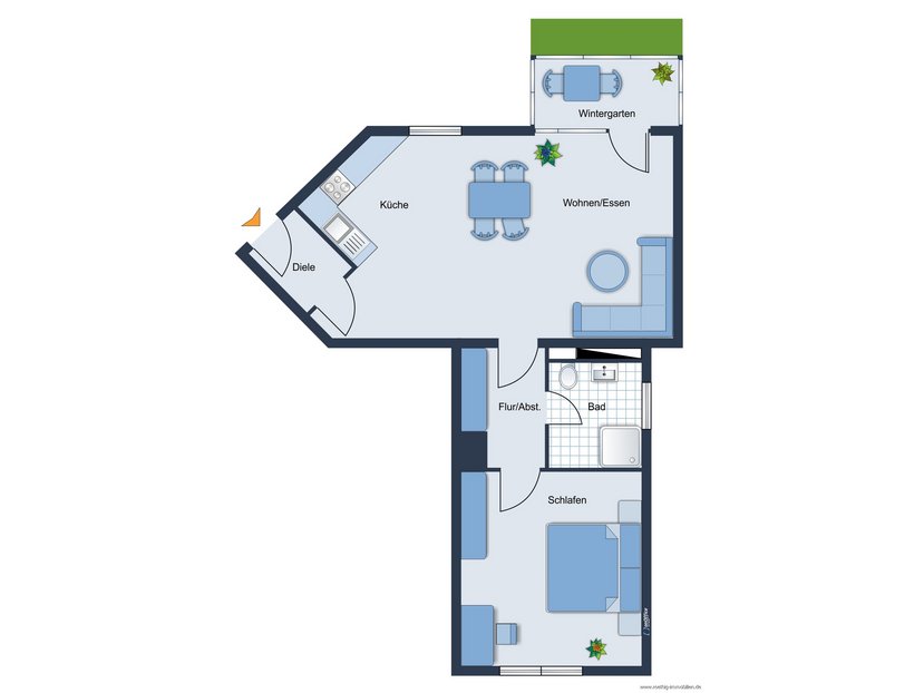 Grundrissskizze der Wohnung - nicht maßstabsgetreu - Möbilierung dient lediglich zur Veranschaulichung und ist nicht Bestandteil der Wohnung