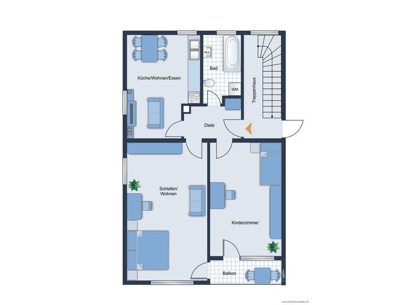 Grundrissskize der Wohnung - nicht maßstabsgetreu - Möblierung dient lediglich zur Veranschaulichung und ist nicht Bestandteil der Wohnung
