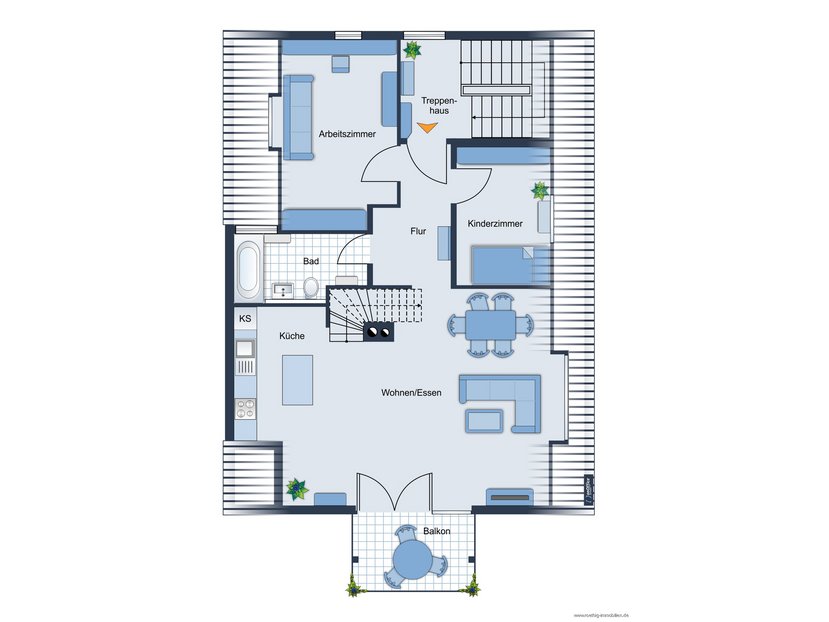 Grundrissskizze 2. Obergeschoss - nicht maßstabsgetreu - Möblierung dient lediglich zur Veranschaulichung und ist nicht Bestandteil der Wohnung