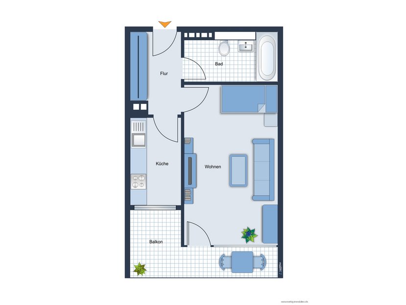 Grundrissskize der Wohnung - nicht maßstabsgetreu - Möblierung dient lediglich zur Veranschaulichung und ist nicht Bestandteil der Wohnung