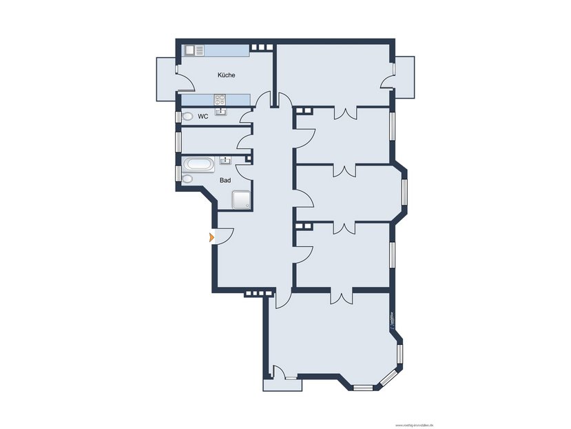 Grundrissskizze nach Teilung (rechts)  - nicht maßstabsgetreu - Möblierung dient lediglich zur Veranschaulichung und ist nicht Bestandteil der Wohnung.