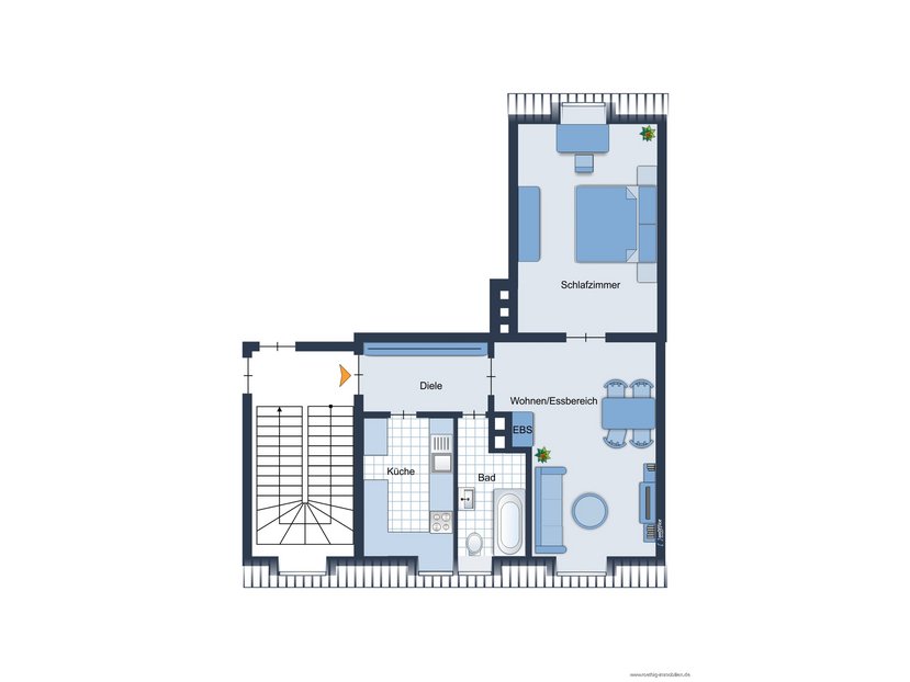 Grundrissskizze der Wohnung - nicht maßstabsgetreu - Möblierung dient lediglich zur Veranschaulichung und ist nicht unbedingt Bestandteil der Wohnung