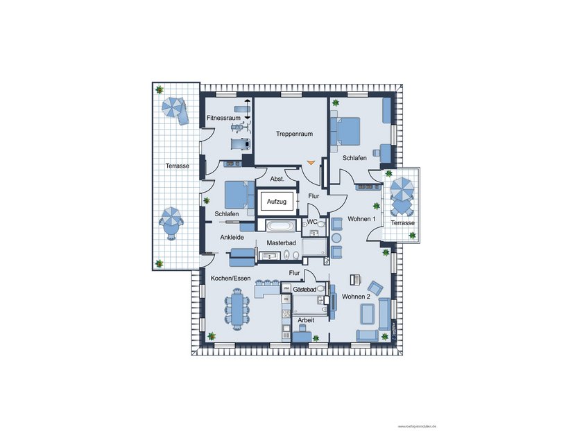 Grundriss der Wohnung - nicht maßstabsgetreu - Möbilierung dient lediglich zur Veranschaulichung und ist nicht Bestandteil der Wohnung