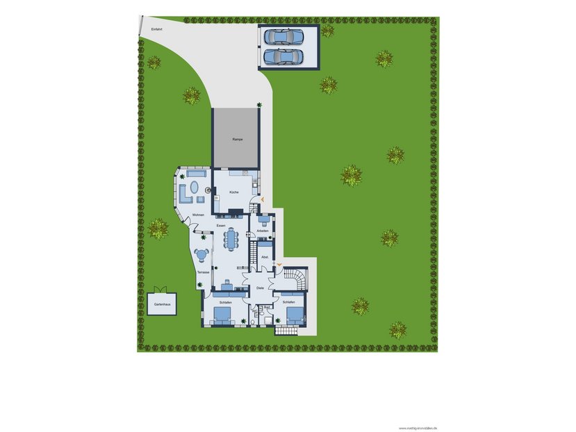 Grundrissskizze EG - nicht maßstabsgetreu - Möbilierung dient lediglich zur Veranschaulichung und ist nicht Bestandteil des Hauses