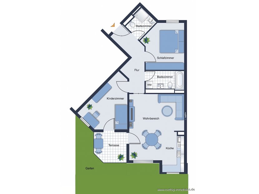 Grundrissskizze der Wohnung - nicht maßstabsgetreu - Möblierung dient lediglich zur Veranschaulichung und ist nicht Bestandteil der Wohnung.