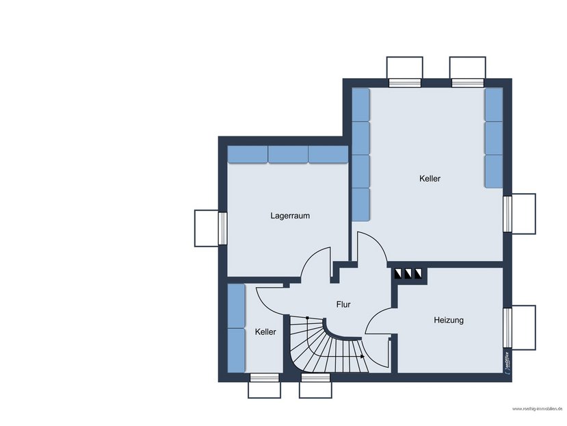 Kellergeschoss- Grundrissskizze des Hauses - nicht maßstabsgetreu - Möblierung dient lediglich zur Veranschaulichung und ist nicht Bestandteil des Hauses