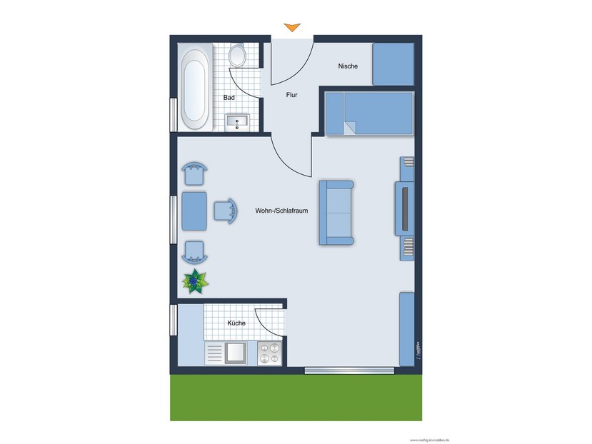 Grundrissskize der Wohnung - nicht maßstabsgetreu - Möblierung dient lediglich zur Veranschaulichung und ist nicht Bestandteil der Wohnung