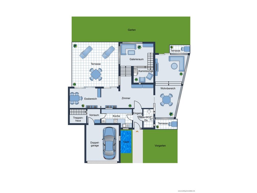 Grundrissskizze der Hauses - Erdgeschoss - nicht maßstabsgetreu - Möblierung dient lediglich der Veranschaulichung und ist teilweise nicht Bestandteil der Immobilie