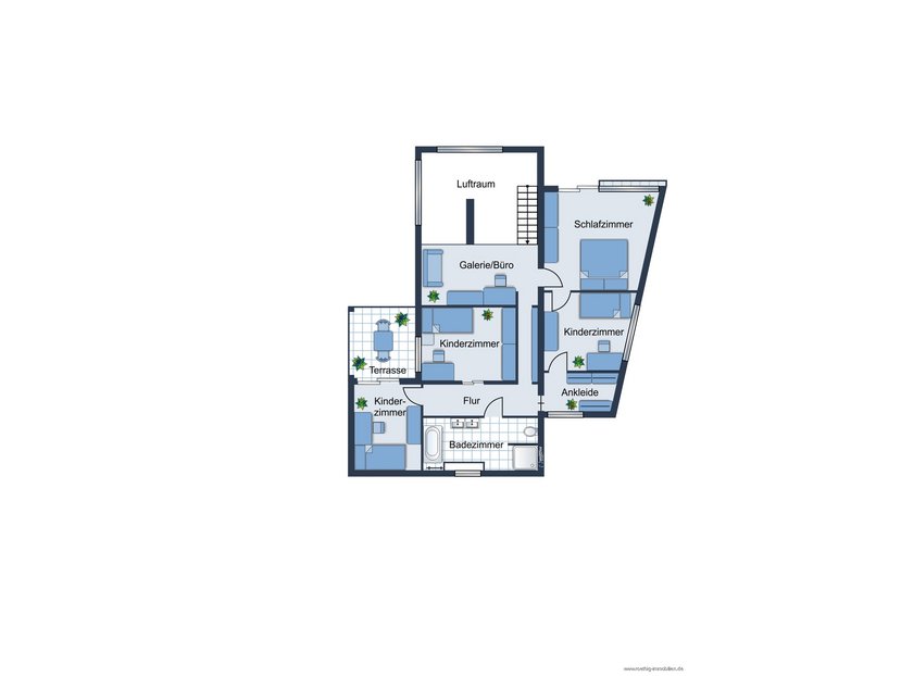 Grundrissskizze des Hauses - Obergeschoss - nicht maßstabsgetreu - Möblierung dient lediglich der Veranschaulichung und ist teilweise nicht Bestandteil der Immobilie