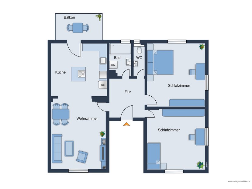 Grundrissskizze - nicht maßstabsgetreu - Möblierung dient lediglich zur Veranschaulichung und ist nicht Bestandteil der Wohnung.