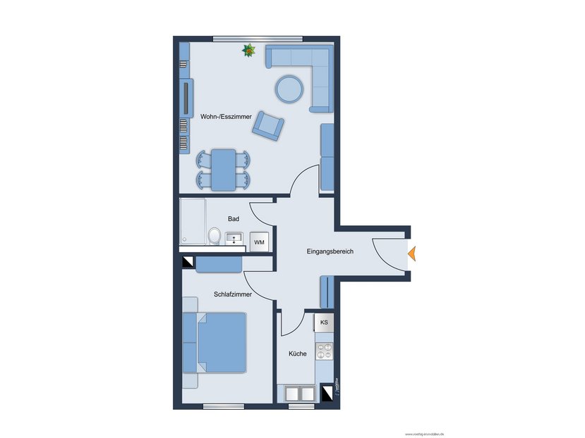 Grundrissskizze der Wohnung - nicht maßstabsgetreu - Möblierung dient lediglich der Veranschaulichung und ist teilweise nicht Bestandteil der Immobilie