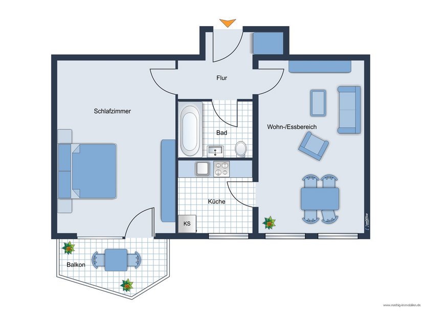Grundrissvorschlag der Wohnung - nicht maßstabsgetreu - Möblierung dient lediglich der Veranschaulichung und ist teilweise nicht Bestandteil der Immobilie