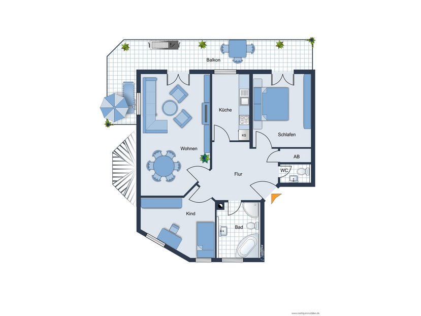 Grundrissskize der Wohnung - nicht maßstabsgetreu - Möblierung dient lediglich zur Veranschaulichung und ist nicht Bestandteil der Wohnung