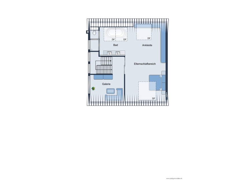 Masteretage - Grundrissskizze des Hauses - nicht maßstabsgetreu - Möblierung dient lediglich zur Veranschaulichung und ist nicht Bestandteil des Hauses
