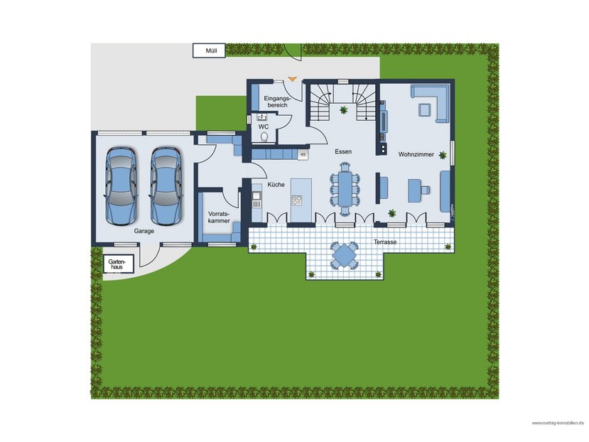 Grundrissskizze EG - nicht maßstabsgetreu - Möbilierung dient lediglich zur Veranschaulichung und ist nicht Bestandteil des Hauses
