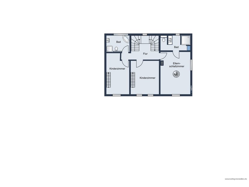 Grundrissskizze OG - nicht maßstabsgetreu - Möbilierung dient lediglich zur Veranschaulichung und ist nicht Bestandteil des Hauses