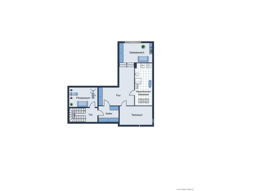 Grundrissskizze des Hauses - Untergeschoss - nicht maßstabsgetreu - Möblierung dient lediglich der Veranschaulichung und ist teilweise nicht Bestandteil der Immobilie