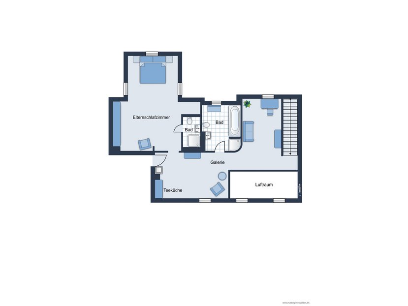 Grundrissskizze 6. Obergeschoss - nicht maßstabsgetreu - Möblierung dient lediglich zur Veranschaulichung und ist nicht Bestandteil der Wohnung.