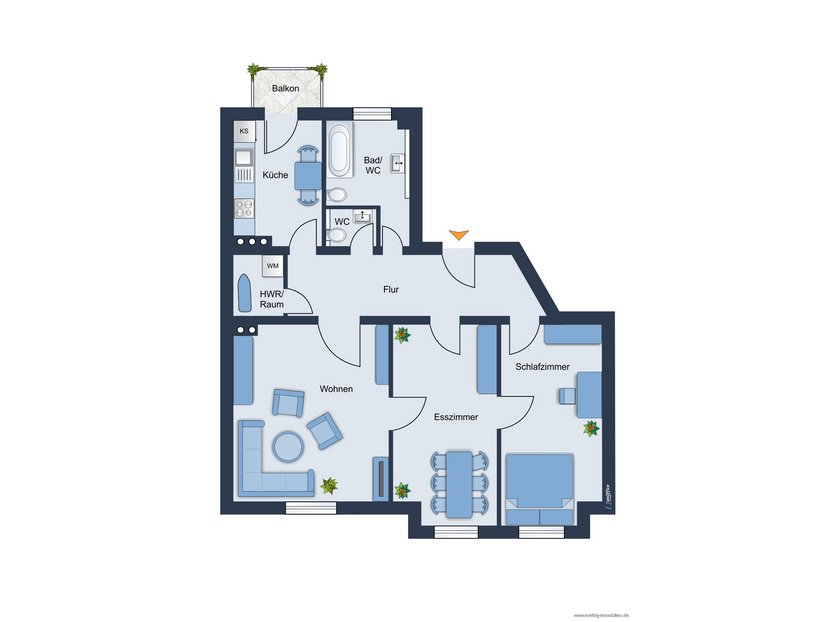 Grundrissskizze der Wohnung - nicht maßstabsgetreu - Möblierung dient lediglich zur Veranschaulichung und ist nicht Bestandteil der Wohnung