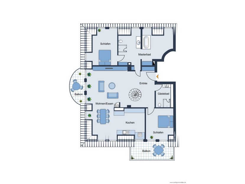 Dachgeschoss- Grundrissskizze des Hauses - nicht maßstabsgetreu - Möblierung dient lediglich zur Veranschaulichung und ist nicht Bestandteil der Wohnung