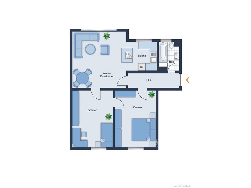 Grundrissvariante der Wohnung - nicht maßstabsgetreu - Möblierung dient lediglich zur Veranschaulichung und ist nicht Bestandteil der Wohnung