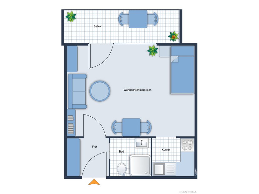 Grundrissskizze der Wohnung - nicht maßstabsgetreu - Möblierung dient lediglich zur Veranschaulichung und ist nicht unbedingt Bestandteil der Wohnung