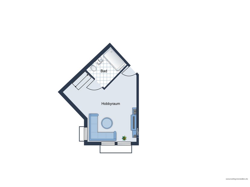 Grundrissskize der Untergeschosses der Wohnung - nicht maßstabsgetreu - Möblierung dient lediglich zur Veranschaulichung und ist nicht Bestandteil der Wohnung