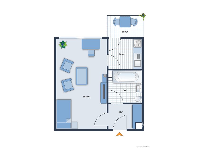 Grundrissskizze der Wohnung - nicht maßstabsgetreu - Möblierung dient lediglich zur Veranschaulichung und ist nicht unbedingt Bestandteil der Wohnung