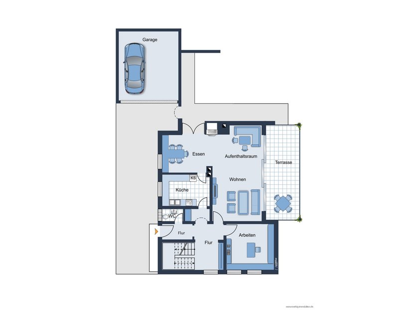 Erdgeschoss - Grundrissskizze des Hauses - nicht maßstabsgetreu - Möblierung dient lediglich zur Veranschaulichung und ist nicht Bestandteil des Hauses
