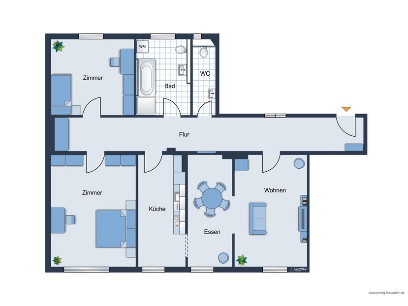 Grundrissskizze der Wohnung - nicht maßstabsgetreu - Möblierung dient lediglich zur Veranschaulichung und ist nicht Bestandteil der Wohnung