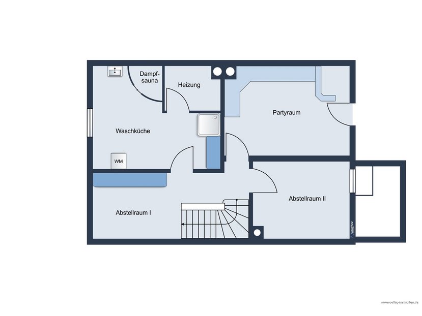 Grundrissskizze Kellergeschoss - nicht maßstabsgetreu - Möblierung dient lediglich zur Veranschaulichung und ist nicht Bestandteil des Hauses