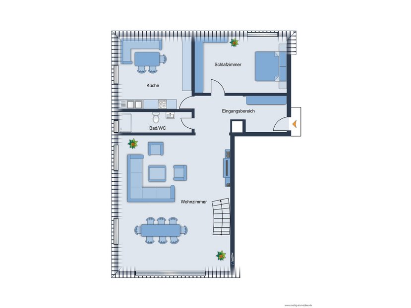 Grundrissskizze 3. OG - nicht maßstabsgetreu - Möblierung dient lediglich zur Veranschaulichung und ist nicht Bestandteil der Wohnung.