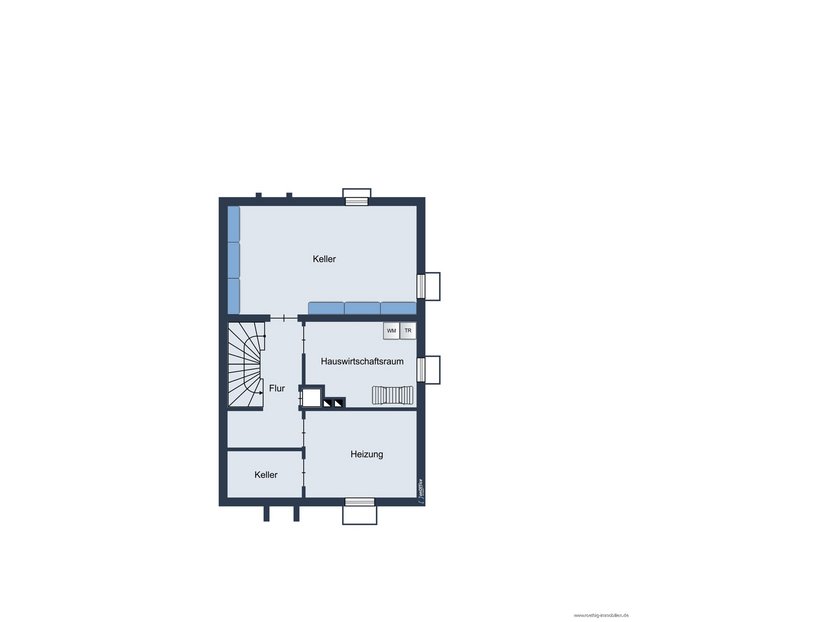 Grundrissskizze des Kellergeschosses - nicht maßstabsgetreu - Möblierung dient lediglich zur Veranschaulichung und ist nicht Bestandteil des Hauses
