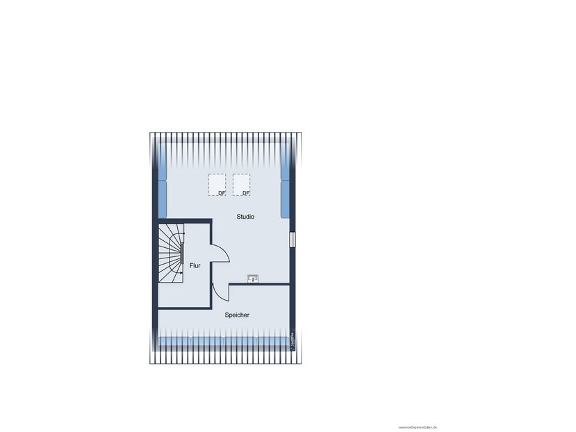 Grundrissskizze des Dachgeschosses - nicht maßstabsgetreu - Möblierung dient lediglich zur Veranschaulichung und ist nicht Bestandteil des Hauses